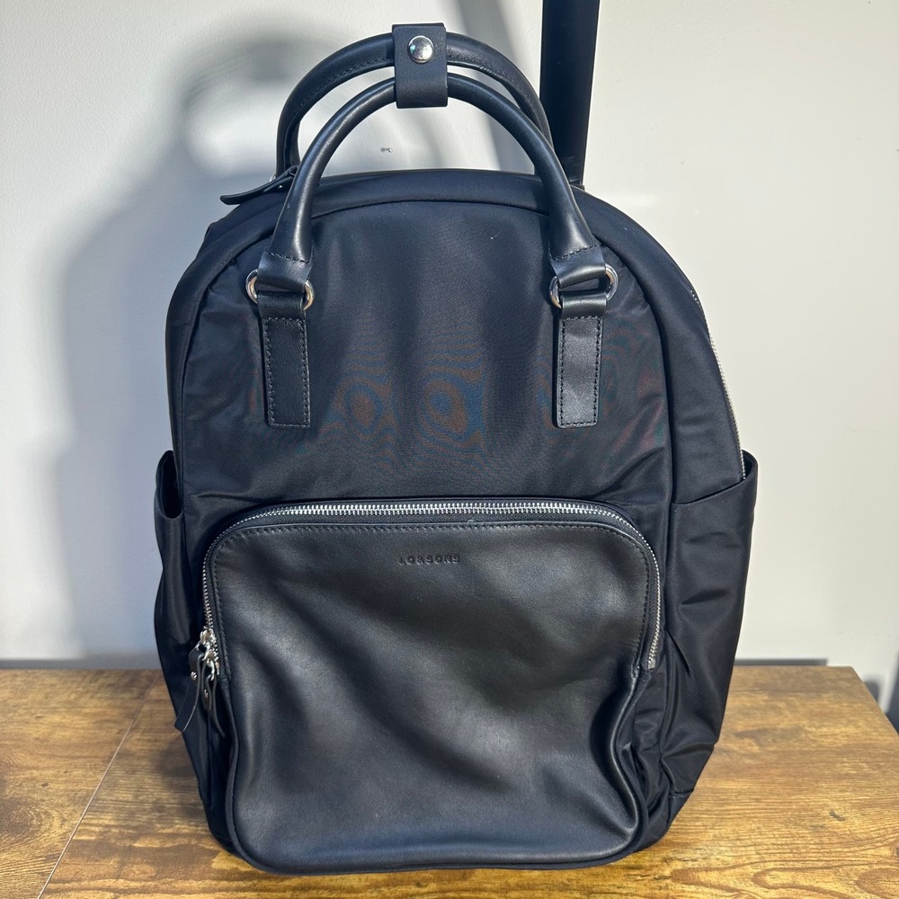 Lo & Sons Rowledge Convertible Backpack Tote Black Nylon Leather Laptop Bag